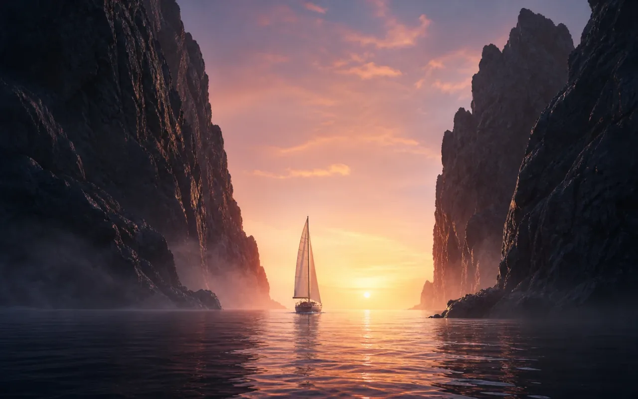 Кинематографичная сцена у моря как пример генерации в Veo 3.1
